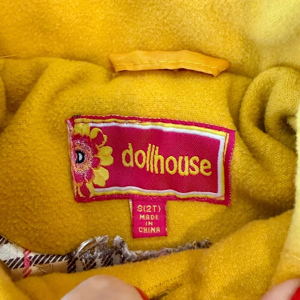 Dollhouse Girls' Yellow Pea Coat with Faux Fur Hood‎ 2T